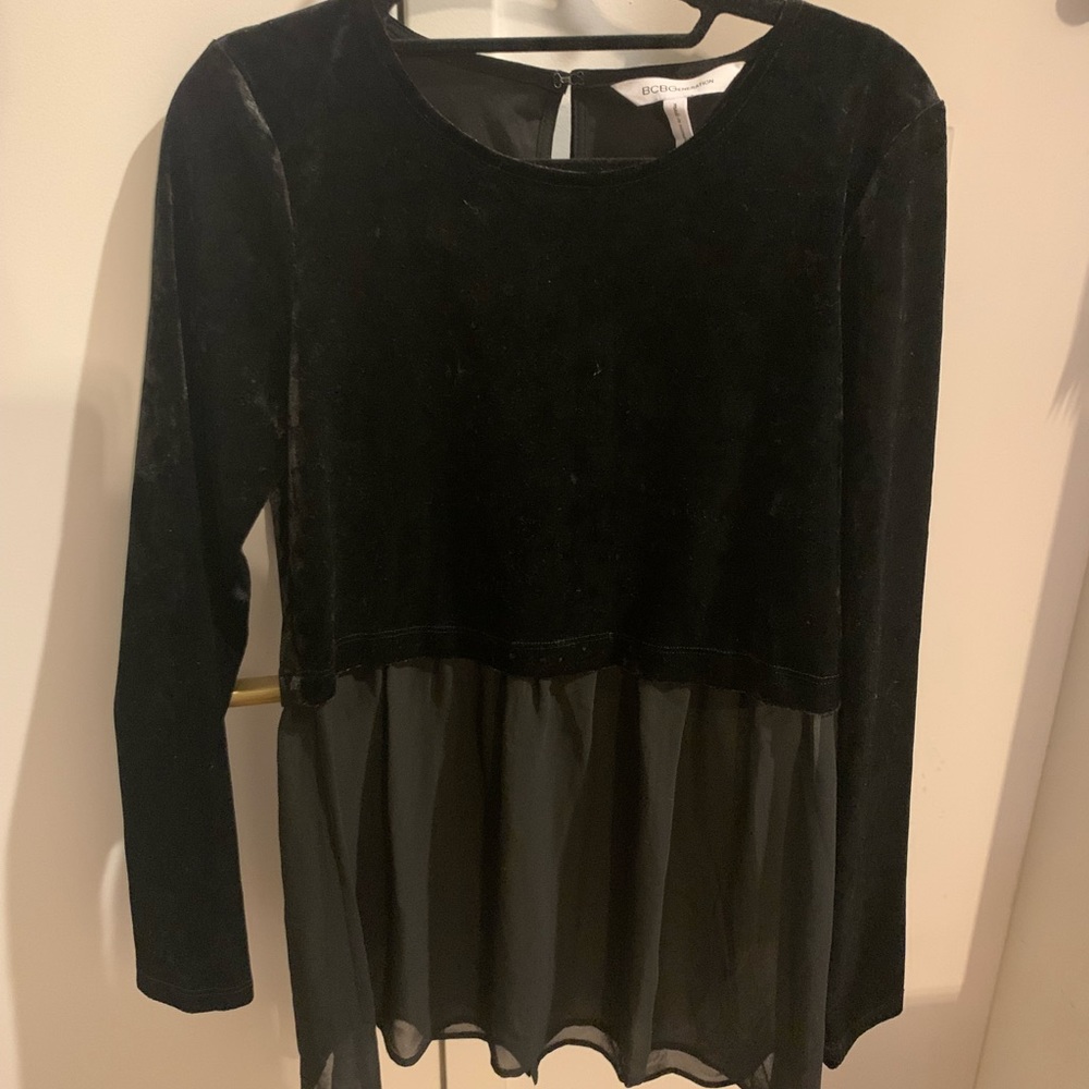 BCBG Generation Black Crush Velvet Long Sleeve Top size small
